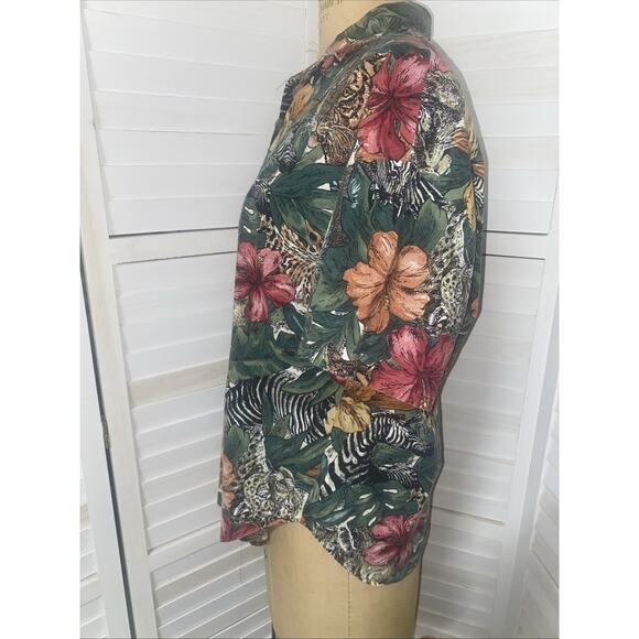 Vintage 80s 90s Ladies Denim Republic African Lion Safari Button Shirt Cotton L - Picture 6 of 8